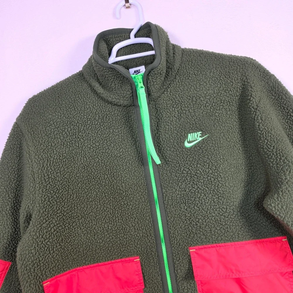 Nike Sportswear Sport Essentials+ Fleece Jacket Men's M Green Orange Full Zip